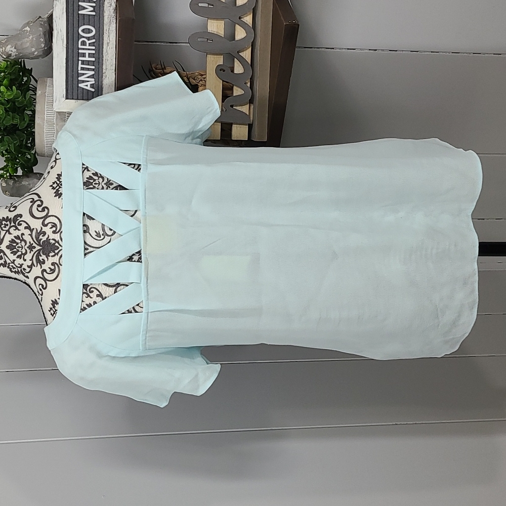 Maeve by Anthropologie Light Blue Lattice Neck Blouse - Picture 4 of 10
